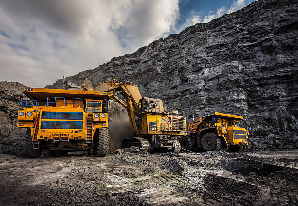 Mining trucks and heavy equipment at a mine